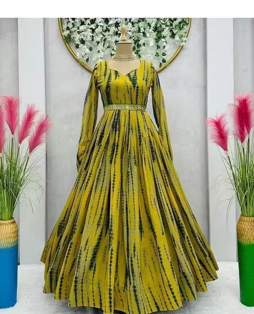 Women's poly Georgette Printed Party Wedding Fashion Gown