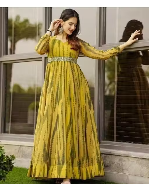 Women's poly Georgette Printed Party Wedding Fashion Gown - Image 2