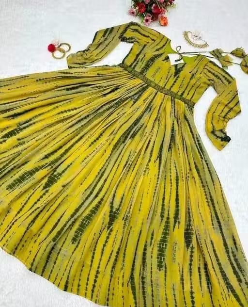 Women's poly Georgette Printed Party Wedding Fashion Gown - Image 3