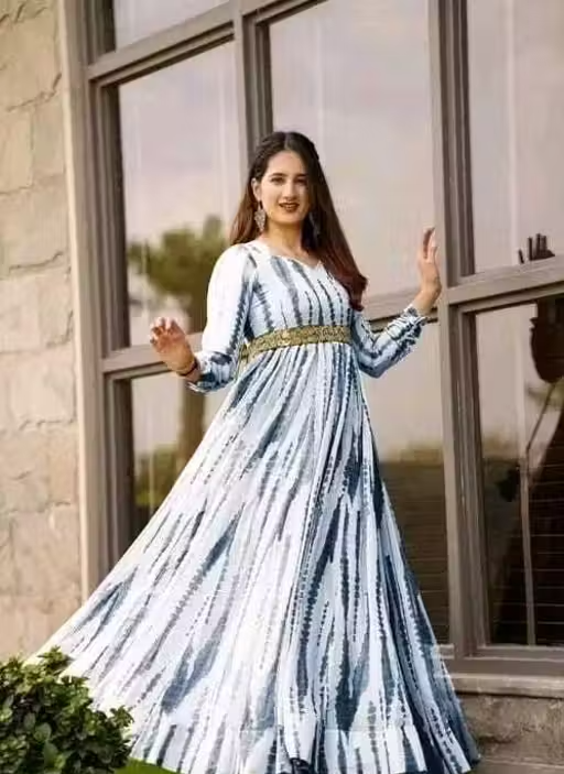 Women's poly Georgette Printed Party Wedding Fashion Gown