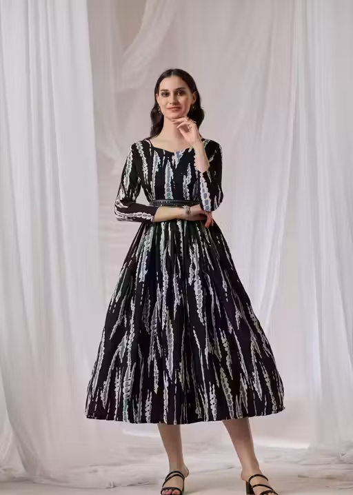 Women's poly Georgette Printed Party Wedding Fashion Gown - Image 3