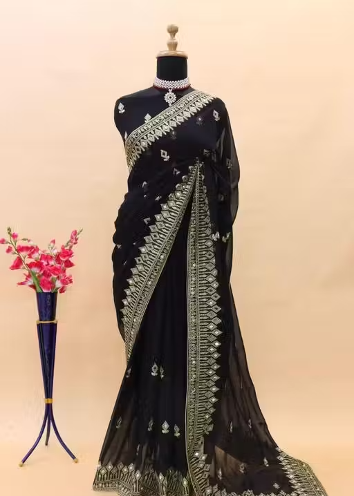 Self Design, Embroidered, Solid/Plain Bollywood Georgette - Image 2