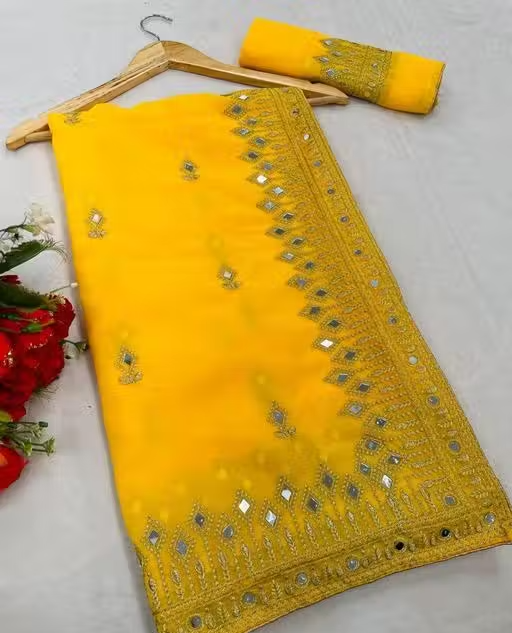 Self Design, Embroidered, Solid/Plain Bollywood Georgette - Image 2
