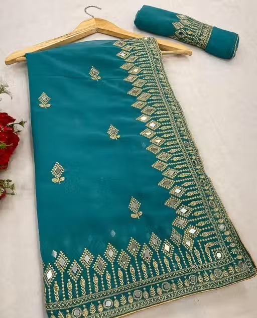 Self Design, Embroidered, Solid/Plain Bollywood Georgette - Image 2