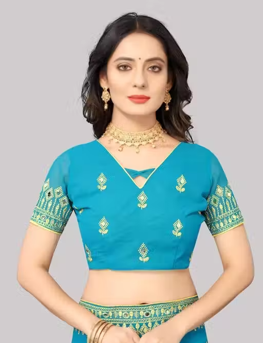 Self Design, Embroidered, Solid/Plain Bollywood Georgette - Image 3