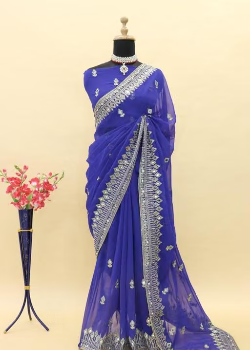 Self Design, Embroidered, Solid/Plain Bollywood Georgette - Image 2
