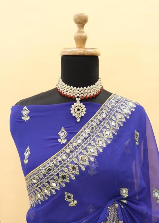 Self Design, Embroidered, Solid/Plain Bollywood Georgette - Image 4