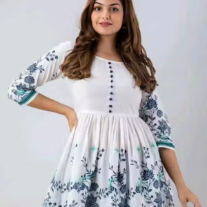Bright Floral Print Cotton Flared Top