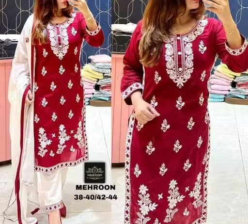 Embroidered Cotton Kurta Set for Women
