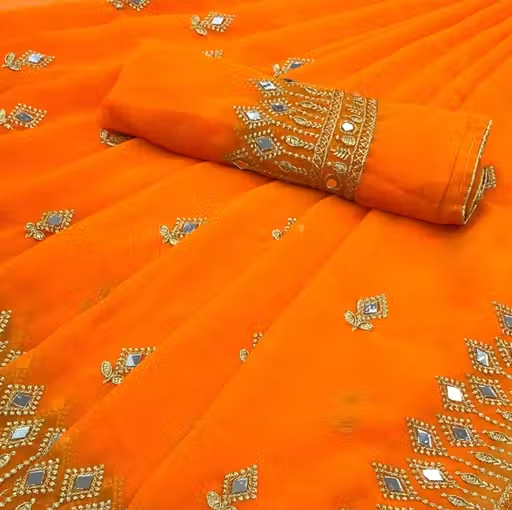 Self Design, Embroidered, Solid/Plain Bollywood Georgette - Image 4