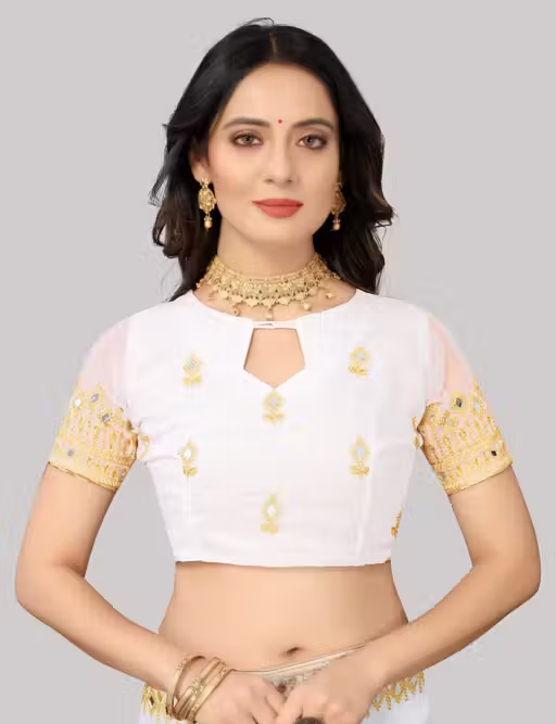 Embroidered Banarasi Georgette Saree With Blouse Piece (White) - Image 2