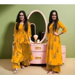 Embroidered Cotton Kurta Palazzos Fit/ for Women
