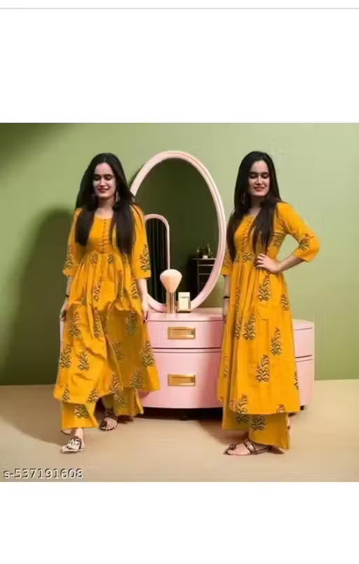 Embroidered Cotton Kurta Palazzos Fit/ for Women