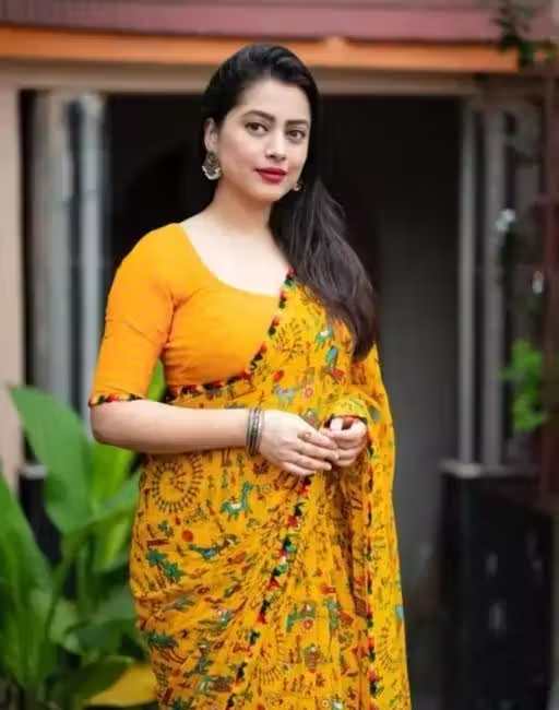 Gerogette Dhanlaxmi KALAMKARI BEST Saree - Image 2