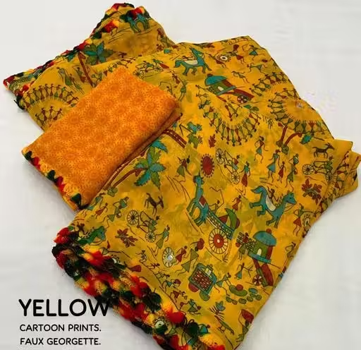 Gerogette Dhanlaxmi KALAMKARI BEST Saree - Image 3