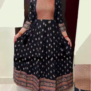 Women Janki Anarkali Black Jaipur Kurti