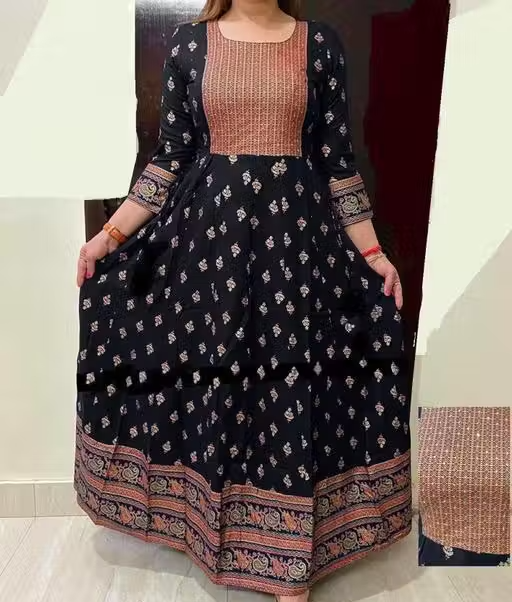 Women Janki Anarkali Black Jaipur Kurti