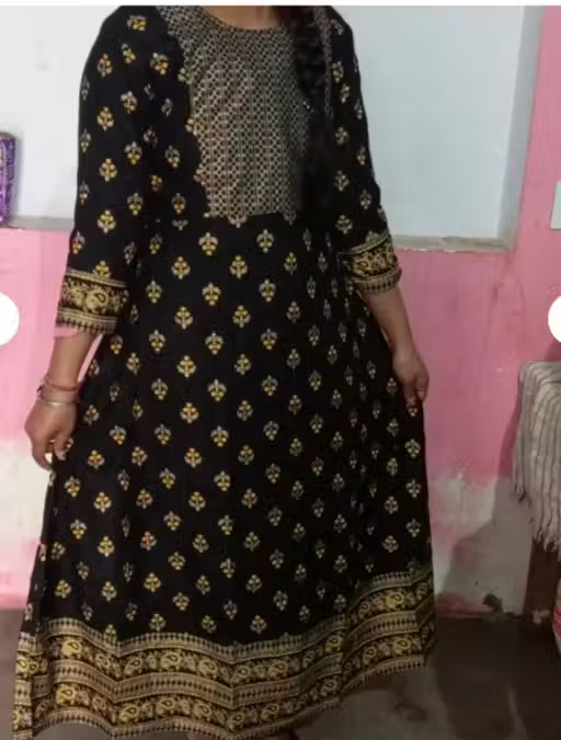 Women Janki Anarkali Black Jaipur Kurti - Image 2