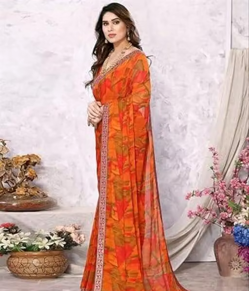 Best Daily Wear Georgette Printed Saree With Full Saree Lace Border With Running Unstitched Blouse Piece Fancy Women's Designer Saree Most Trending Sari Bollywood Saree Georgette Ki Sadi Daily Use Sadi Nai Design Of Sadi Fancy Saree Naye Design Of Saree Poonam Saree New Arrival Latest Sari - Image 4
