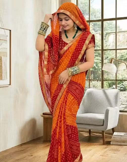 Bandhani Best Daily Wear Georgette Printed Saree With Full Saree Lace Border With Running Unstitched Blouse Piece Fancy Women's Designer Saree Most Trending Sari Bollywood Saree Georgette Ki Sadi Daily Use Sadi Nai Design Of Sadi Fancy Saree Naye Design Of Saree Poonam Saree New Arrival Latest Sari
