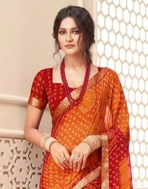 Bandhani Best Daily Wear Georgette Printed Saree With Full Saree Lace Border With Running Unstitched Blouse Piece Fancy Women's Designer Saree Most Trending Sari Bollywood Saree Georgette Ki Sadi Daily Use Sadi Nai Design Of Sadi Fancy Saree Naye Design Of Saree Poonam Saree New Arrival Latest Sari - Image 2