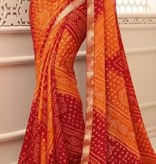 Bandhani Best Daily Wear Georgette Printed Saree With Full Saree Lace Border With Running Unstitched Blouse Piece Fancy Women's Designer Saree Most Trending Sari Bollywood Saree Georgette Ki Sadi Daily Use Sadi Nai Design Of Sadi Fancy Saree Naye Design Of Saree Poonam Saree New Arrival Latest Sari - Image 3