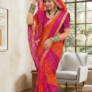 Bandhani Best Daily Wear Georgette Printed Saree With Full Saree Lace Border With Running Unstitched Blouse Piece Fancy Women's Designer Saree Most Trending Sari Bollywood Saree Georgette Ki Sadi Daily Use Sadi Nai Design Of Sadi Fancy Saree Naye Design Of Saree Poonam Saree New Arrival Latest Sari