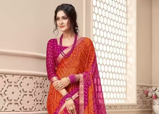 Bandhani Best Daily Wear Georgette Printed Saree With Full Saree Lace Border With Running Unstitched Blouse Piece Fancy Women's Designer Saree Most Trending Sari Bollywood Saree Georgette Ki Sadi Daily Use Sadi Nai Design Of Sadi Fancy Saree Naye Design Of Saree Poonam Saree New Arrival Latest Sari - Image 2