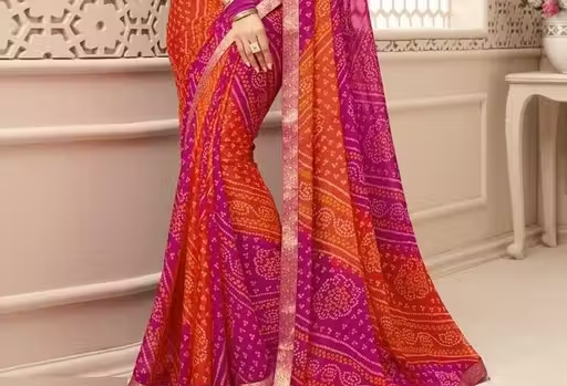 Bandhani Best Daily Wear Georgette Printed Saree With Full Saree Lace Border With Running Unstitched Blouse Piece Fancy Women's Designer Saree Most Trending Sari Bollywood Saree Georgette Ki Sadi Daily Use Sadi Nai Design Of Sadi Fancy Saree Naye Design Of Saree Poonam Saree New Arrival Latest Sari - Image 3