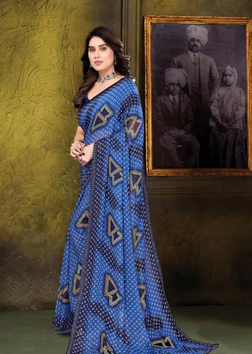 blue saree trending saree georgette saree - Image 2