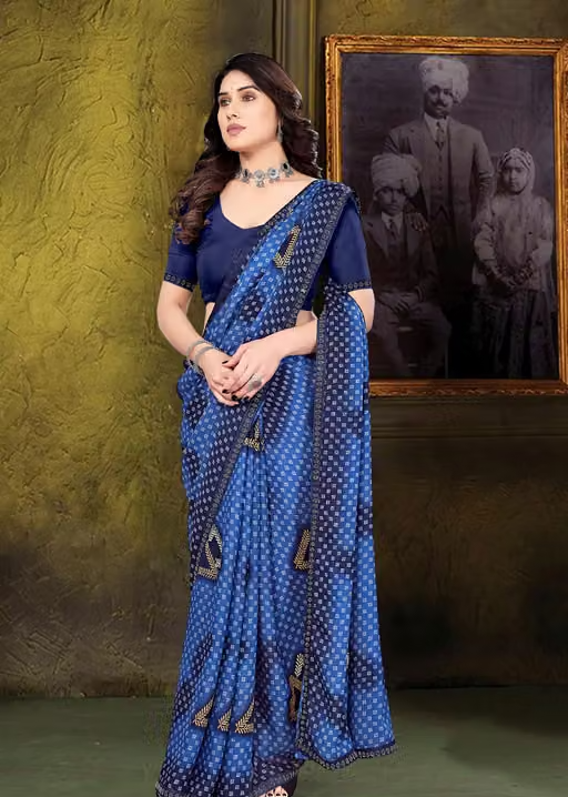 blue saree trending saree georgette saree - Image 4