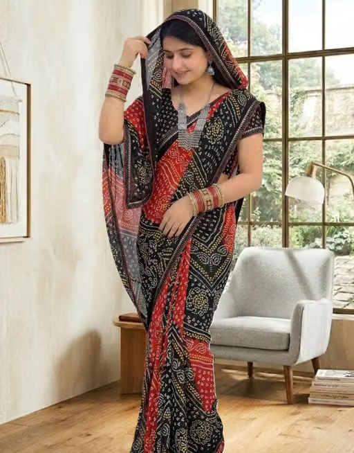 Black saree bandhani saree trending saree georgette saree