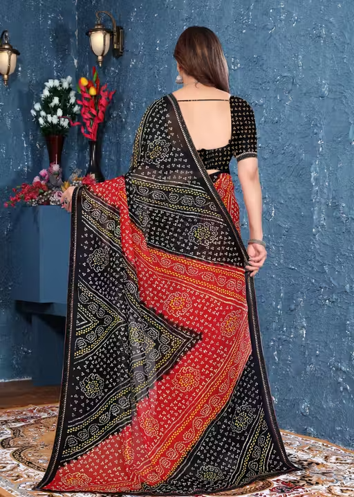 Black saree bandhani saree trending saree georgette saree - Image 3