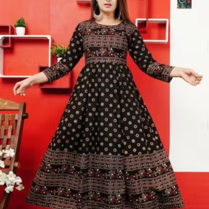 Stylish Rayon Printed Black Anarkli kurtis For women