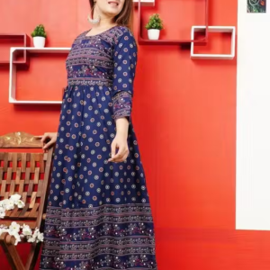 Stylish Rayon Printed Teal Anarkli kurtis For women