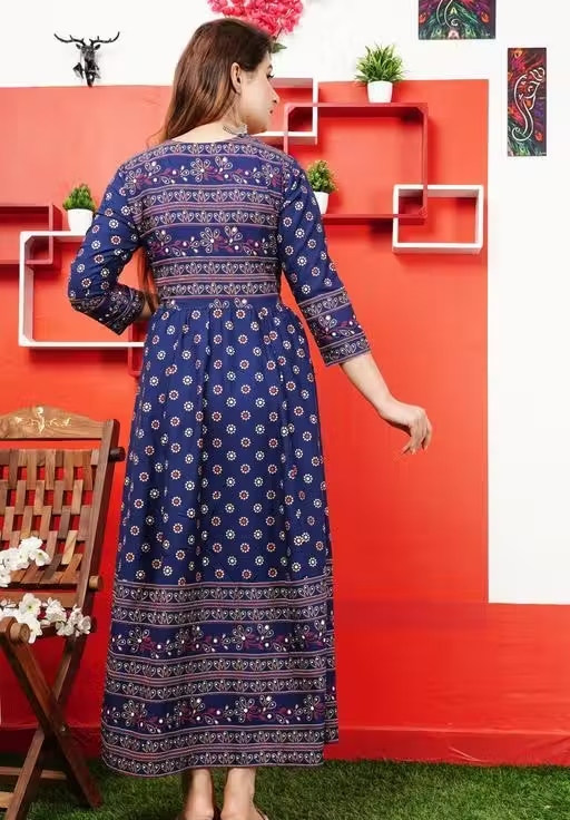 Stylish Rayon Printed Teal Anarkli kurtis For women - Image 2