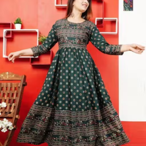Stylish Rayon Printed Dark Green Anarkli kurtis For women