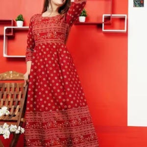 Stylish Rayon Printed Maroon Anarkli kurtis For women