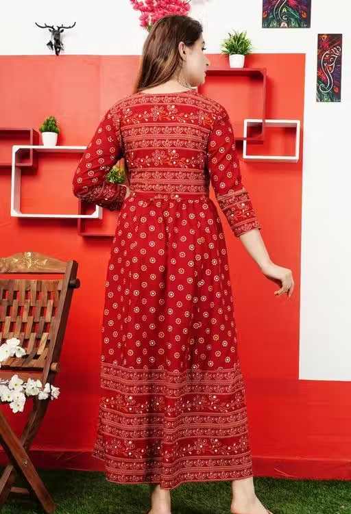 Stylish Rayon Printed Maroon Anarkli kurtis For women - Image 2