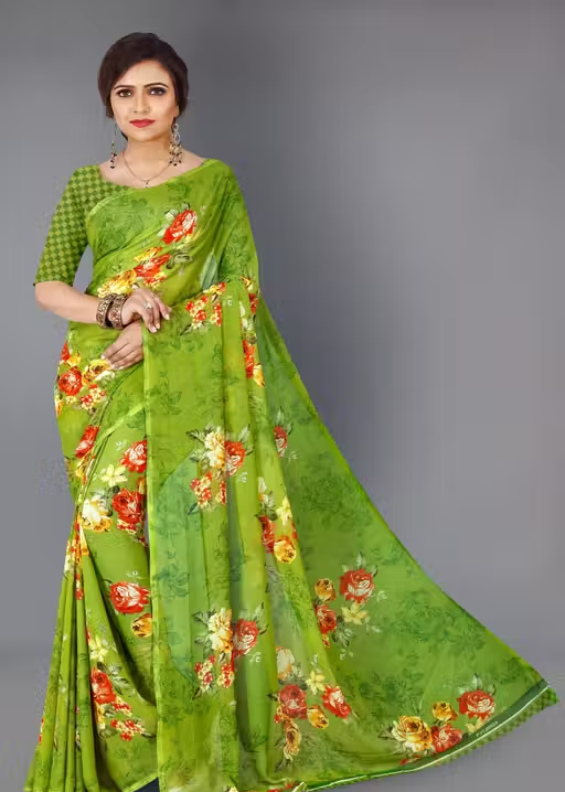 Women's Floral Printed Daily Wear Saree with Unstitched Blouse Piece