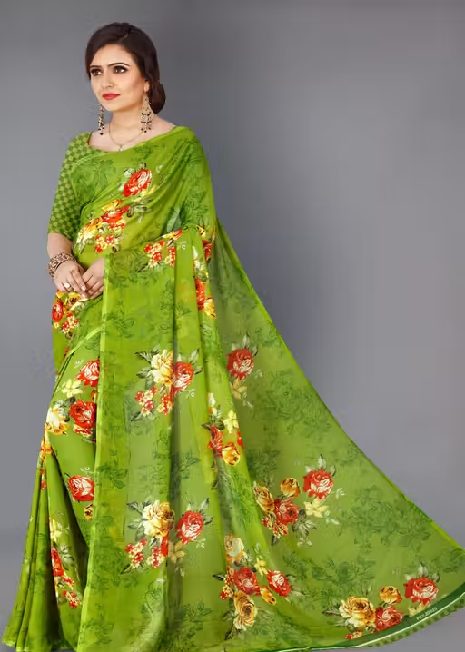 Women's Floral Printed Daily Wear Saree with Unstitched Blouse Piece - Image 2