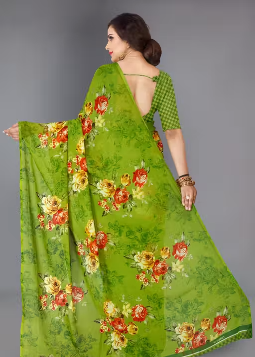 Women's Floral Printed Daily Wear Saree with Unstitched Blouse Piece - Image 3