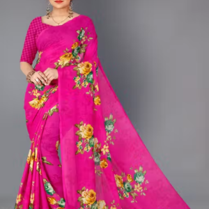 Women's Floral Printed Daily Wear Saree with Unstitched Blouse Piece