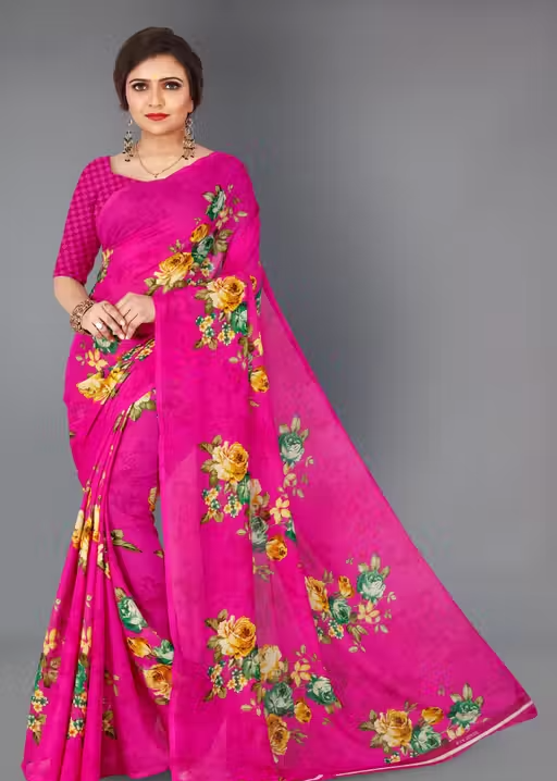 Women's Floral Printed Daily Wear Saree with Unstitched Blouse Piece