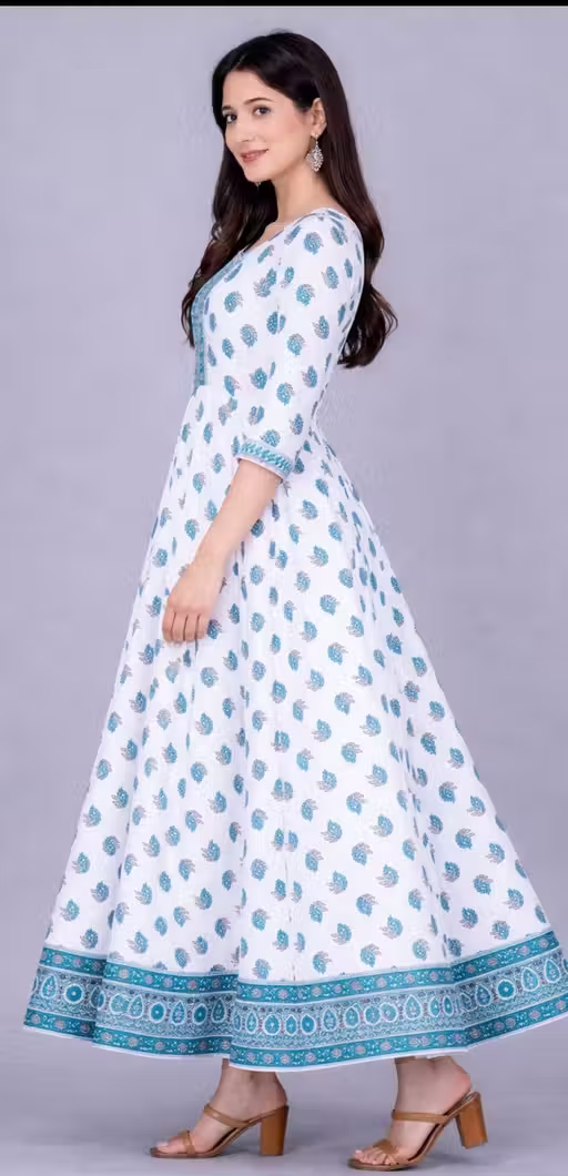 Maha saving offer Women White Gowns / kurti #gown for women #gown for women wedding party #gown for women party #gown dress women #gown #kurti for women #kurti pant set #short kurti for women #kurti set for women #kurta set for women #cotton kurta set #kurta for women #kurti - Image 2