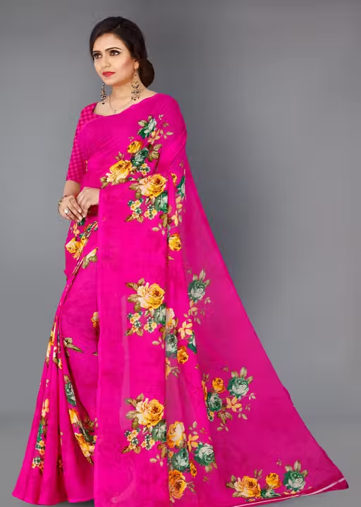 Women's Floral Printed Daily Wear Saree with Unstitched Blouse Piece - Image 2