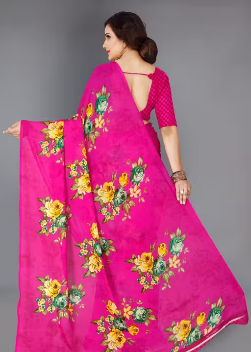 Women's Floral Printed Daily Wear Saree with Unstitched Blouse Piece - Image 3