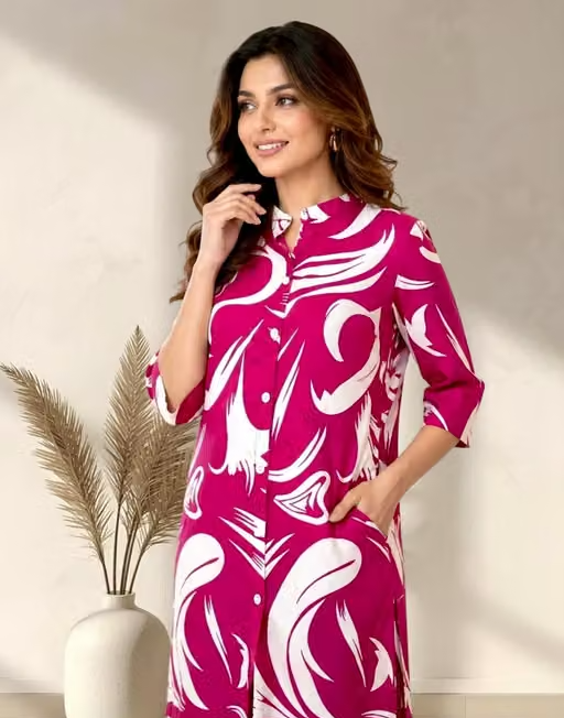 Printed Crepe Kurta Palazzos Fit/ for Women - Image 4