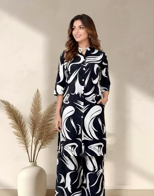 Printed Crepe Kurta Palazzos Fit/ for Women