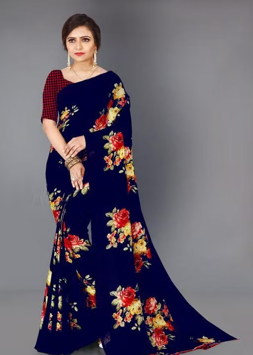 Women's Floral Printed Daily Wear Saree with Unstitched Blouse Piece